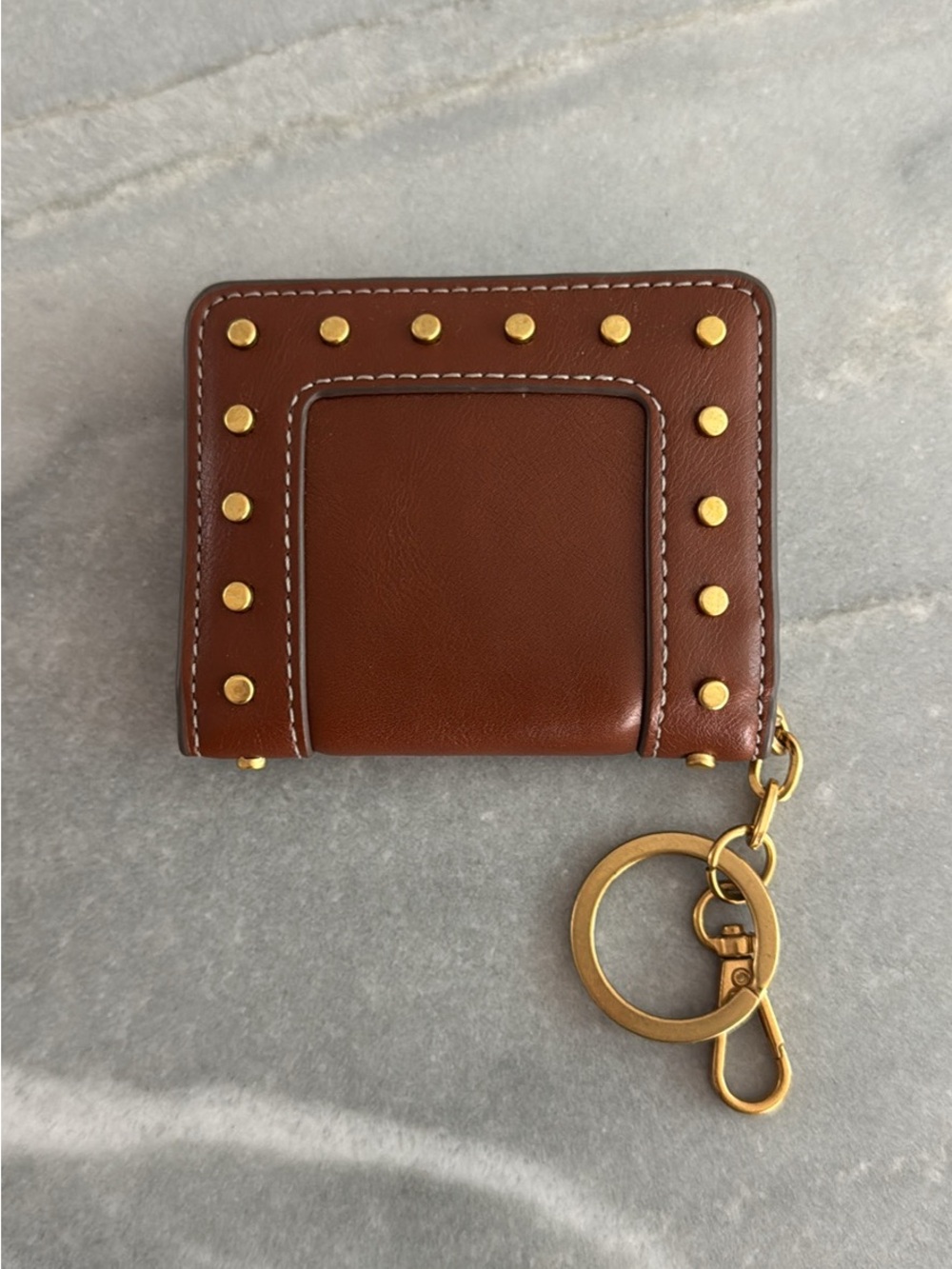 Mango Brown Studded Key & Card Holder with Gold Hardware
